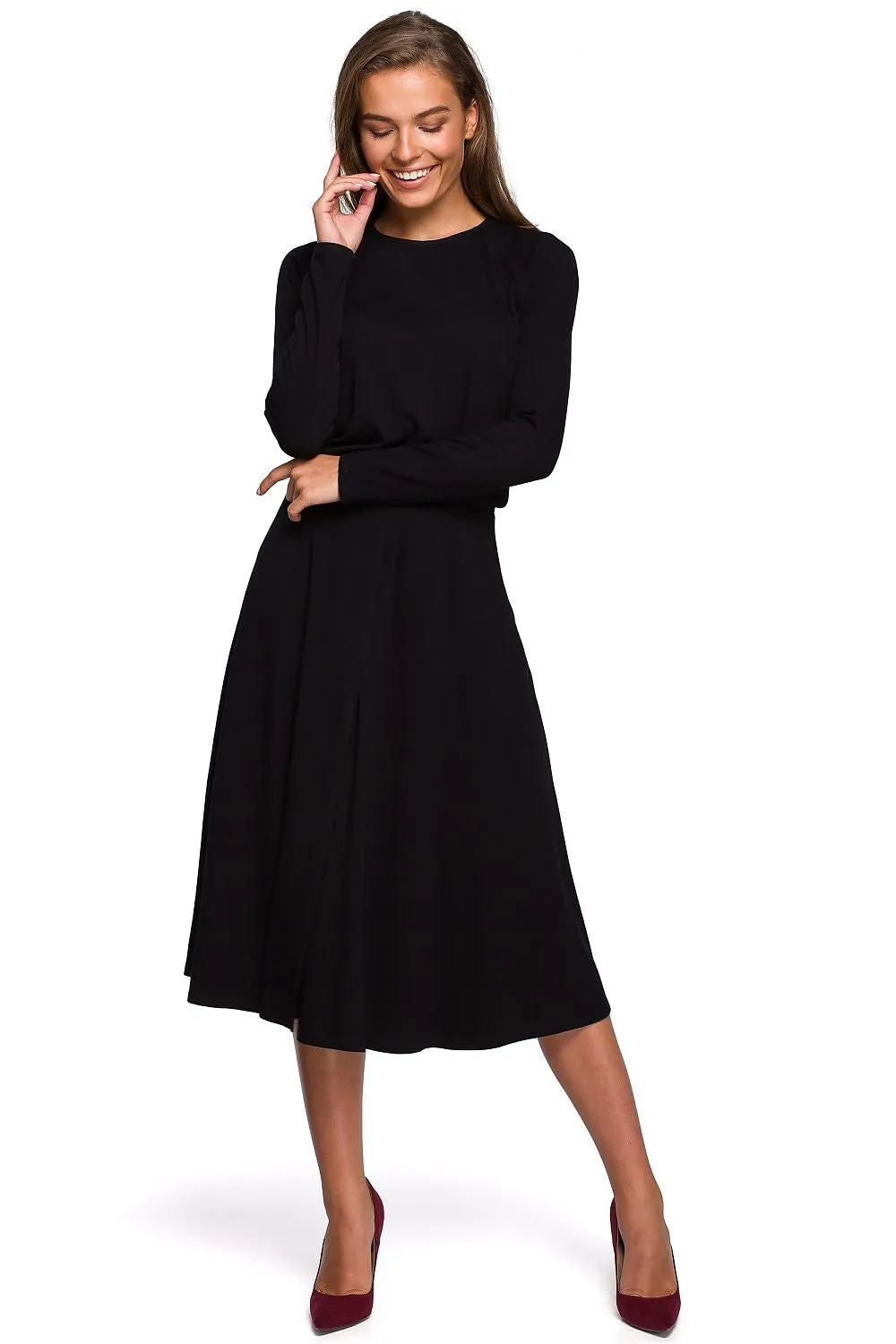 Day dress Viscose Elegant Casual Gathered Waist Long Sleeve Asymmetrical Midi Dress