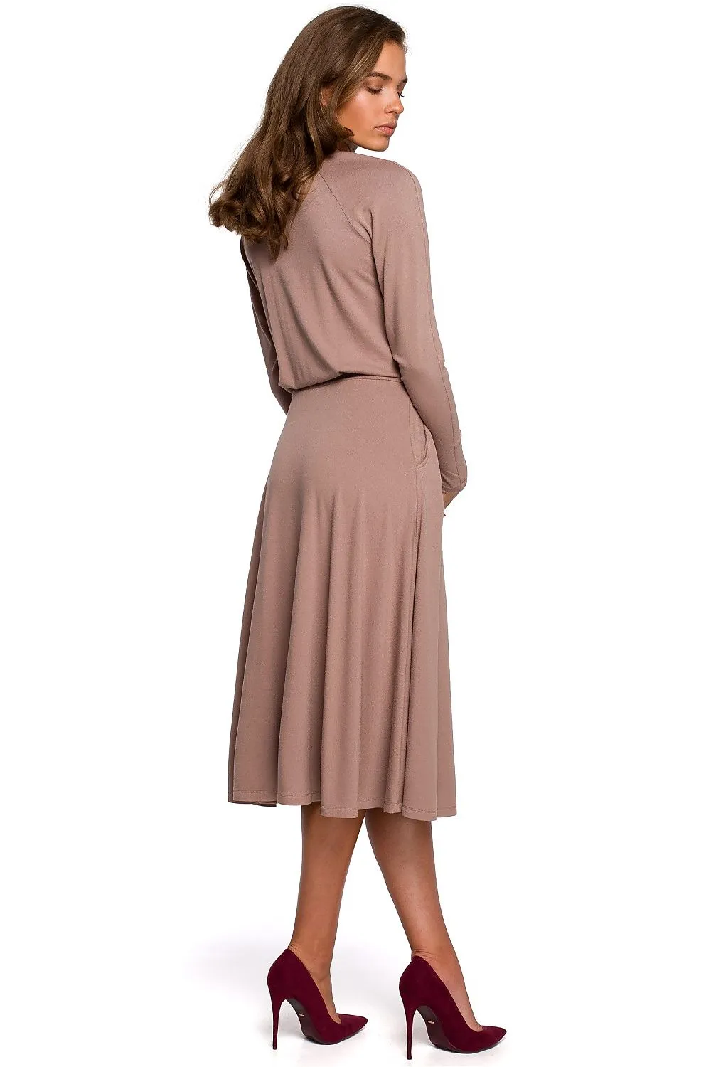 Day dress Viscose Elegant Casual Gathered Waist Long Sleeve Asymmetrical Midi Dress