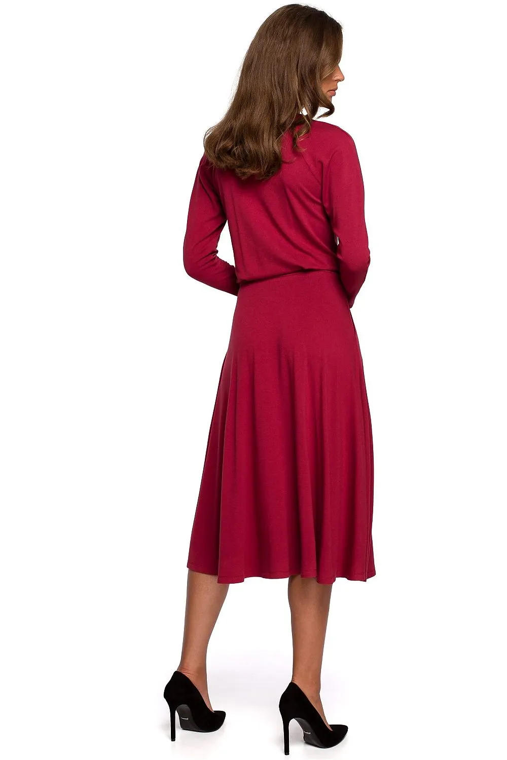 Day dress Viscose Elegant Casual Gathered Waist Long Sleeve Asymmetrical Midi Dress