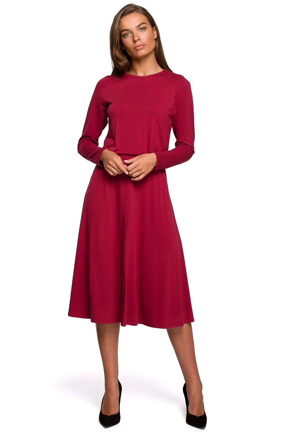 Day dress Viscose Elegant Casual Gathered Waist Long Sleeve Asymmetrical Midi Dress