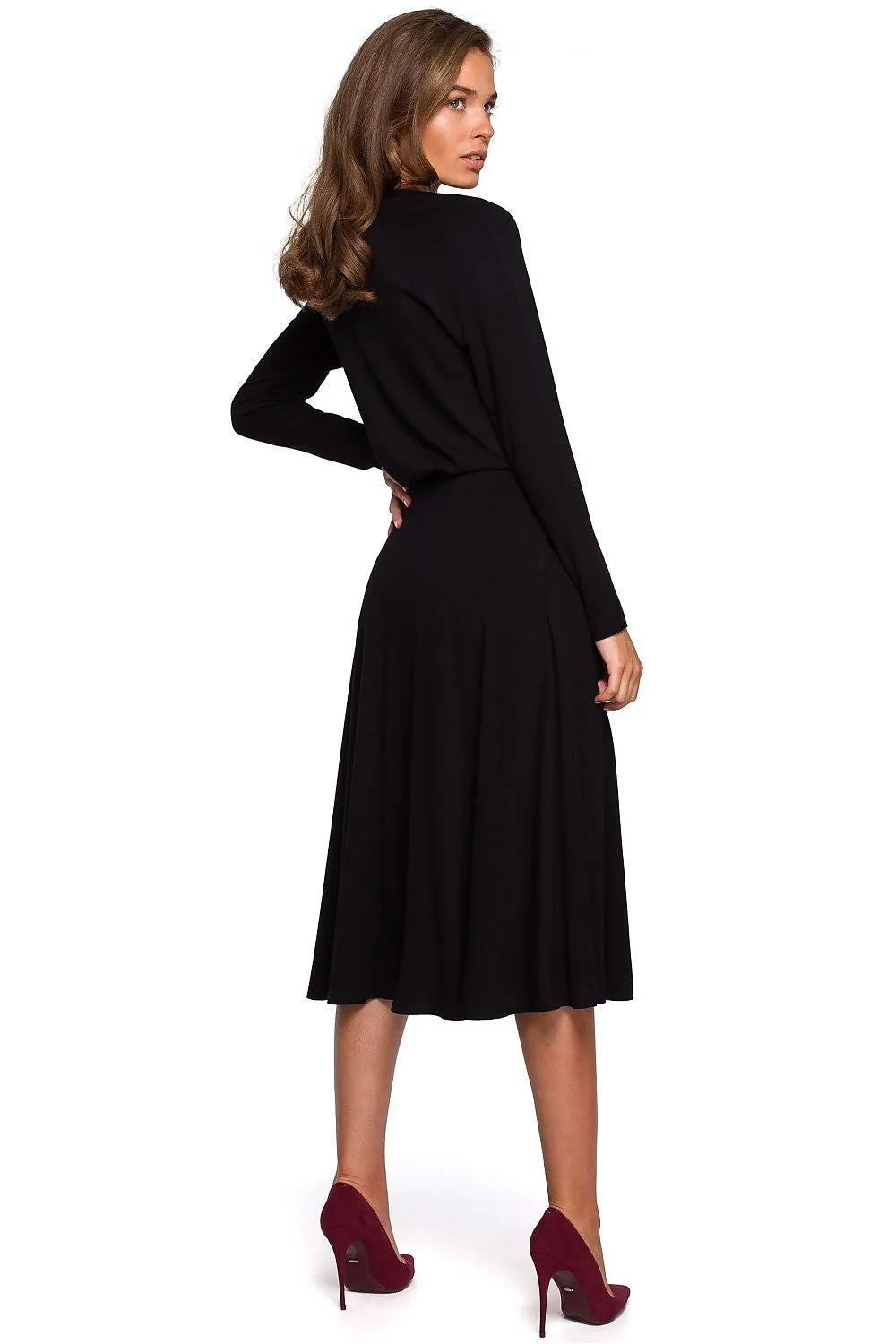 Day dress Viscose Elegant Casual Gathered Waist Long Sleeve Asymmetrical Midi Dress