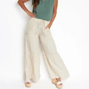 Delaney Wide Leg Tiered Chambray Pants