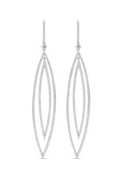 Diamond Two Row Marquise Shape Dangle Earrings