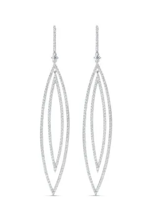 Diamond Two Row Marquise Shape Dangle Earrings