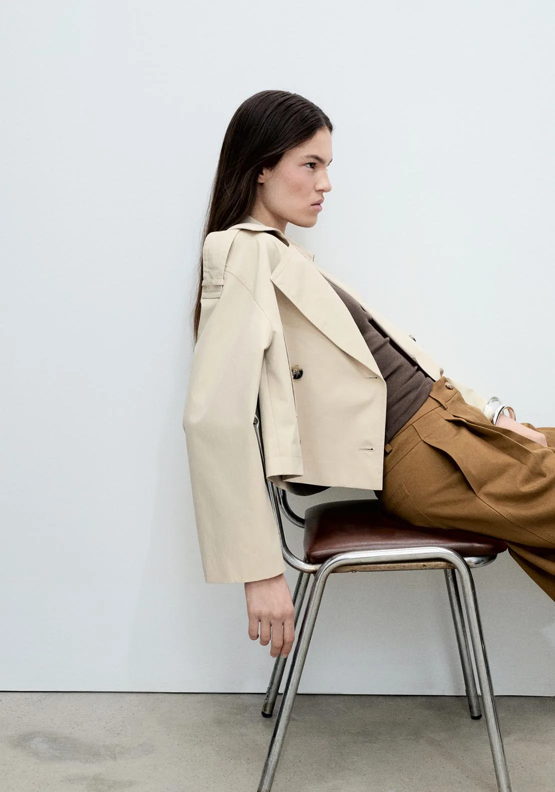 Double-breasted cropped trench coat - Light/pastel Gray