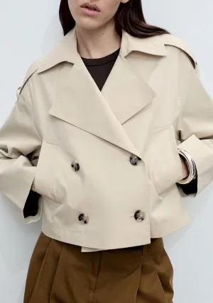 Double-breasted cropped trench coat - Light/pastel Gray