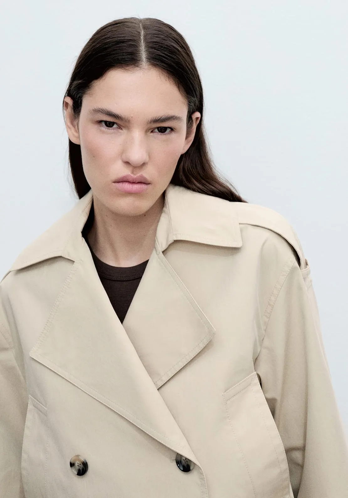 Double-breasted cropped trench coat - Light/pastel Gray