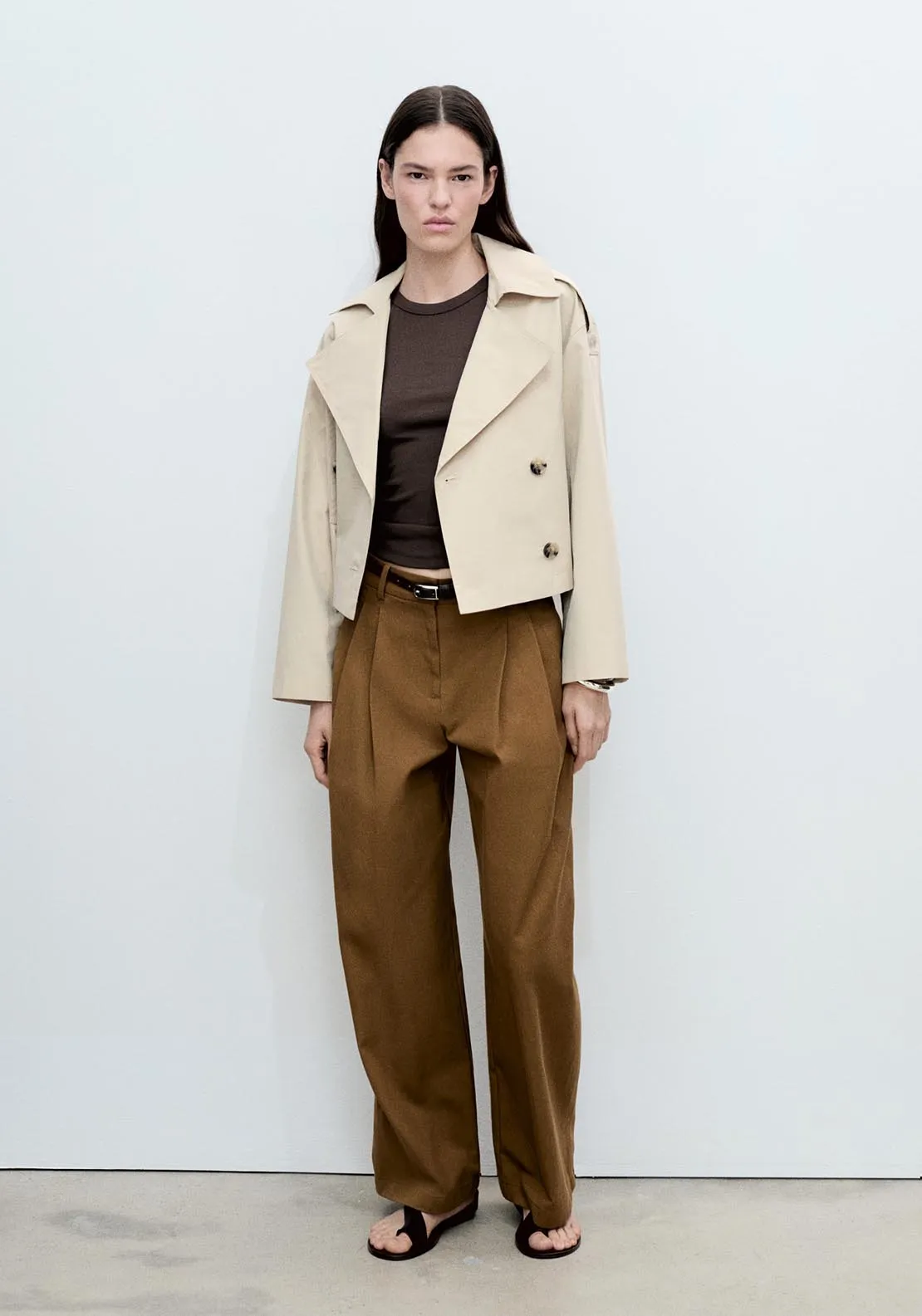 Double-breasted cropped trench coat - Light/pastel Gray