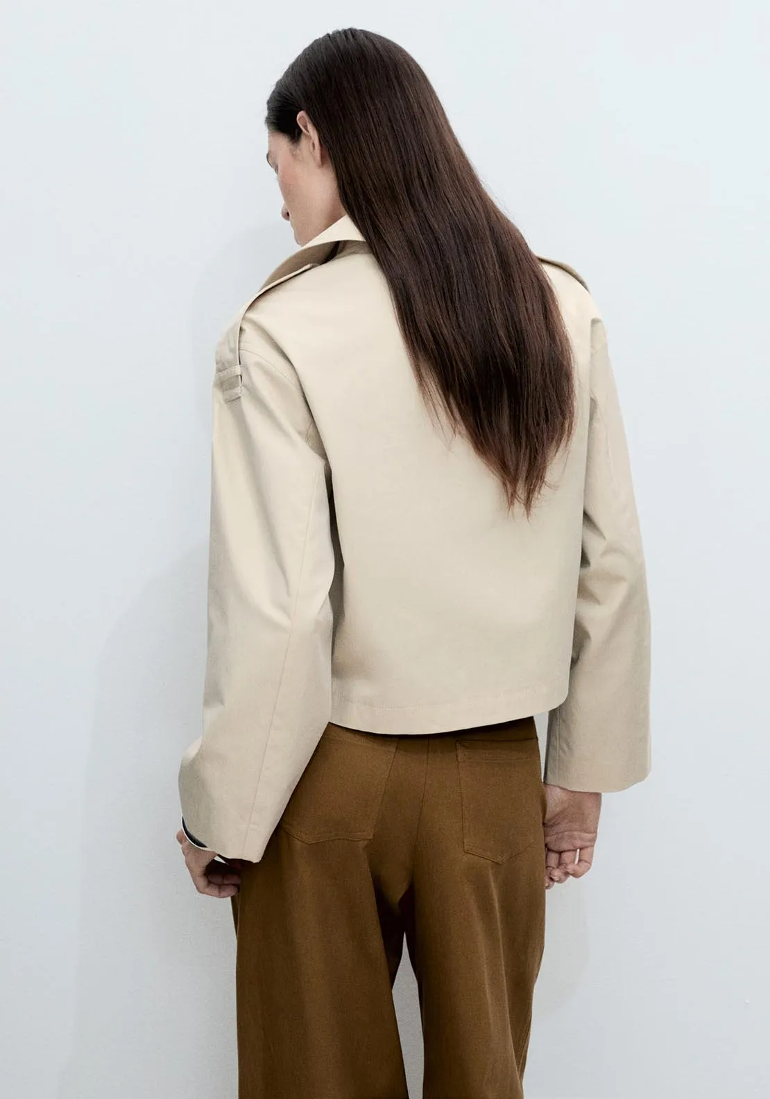 Double-breasted cropped trench coat - Light/pastel Gray