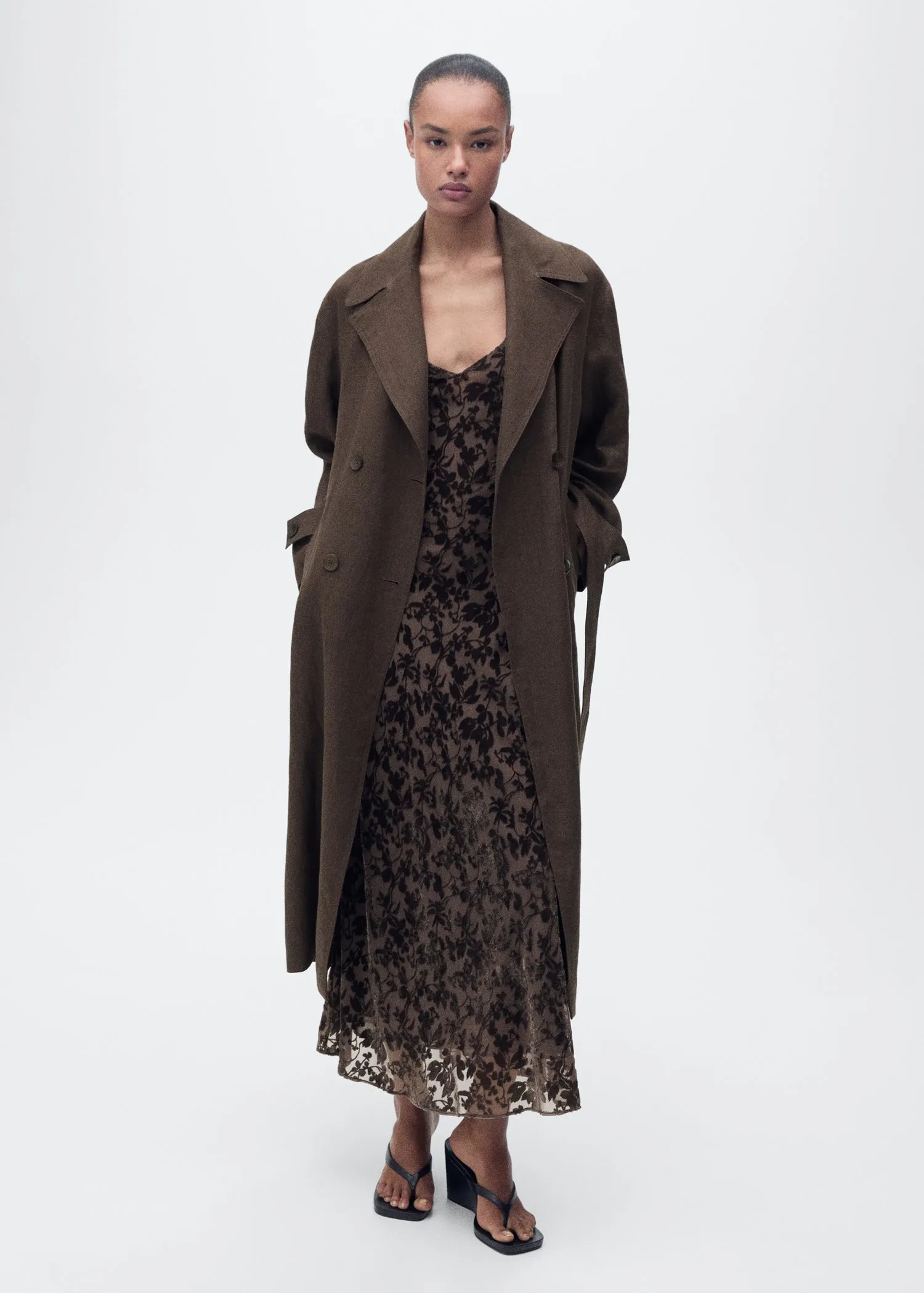 Double breasted linen trench