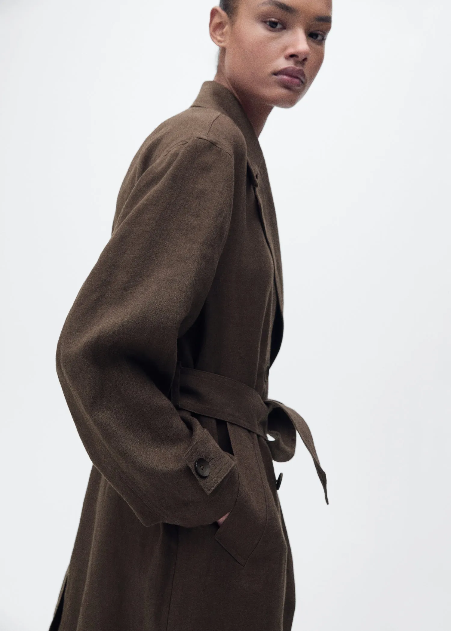 Double breasted linen trench