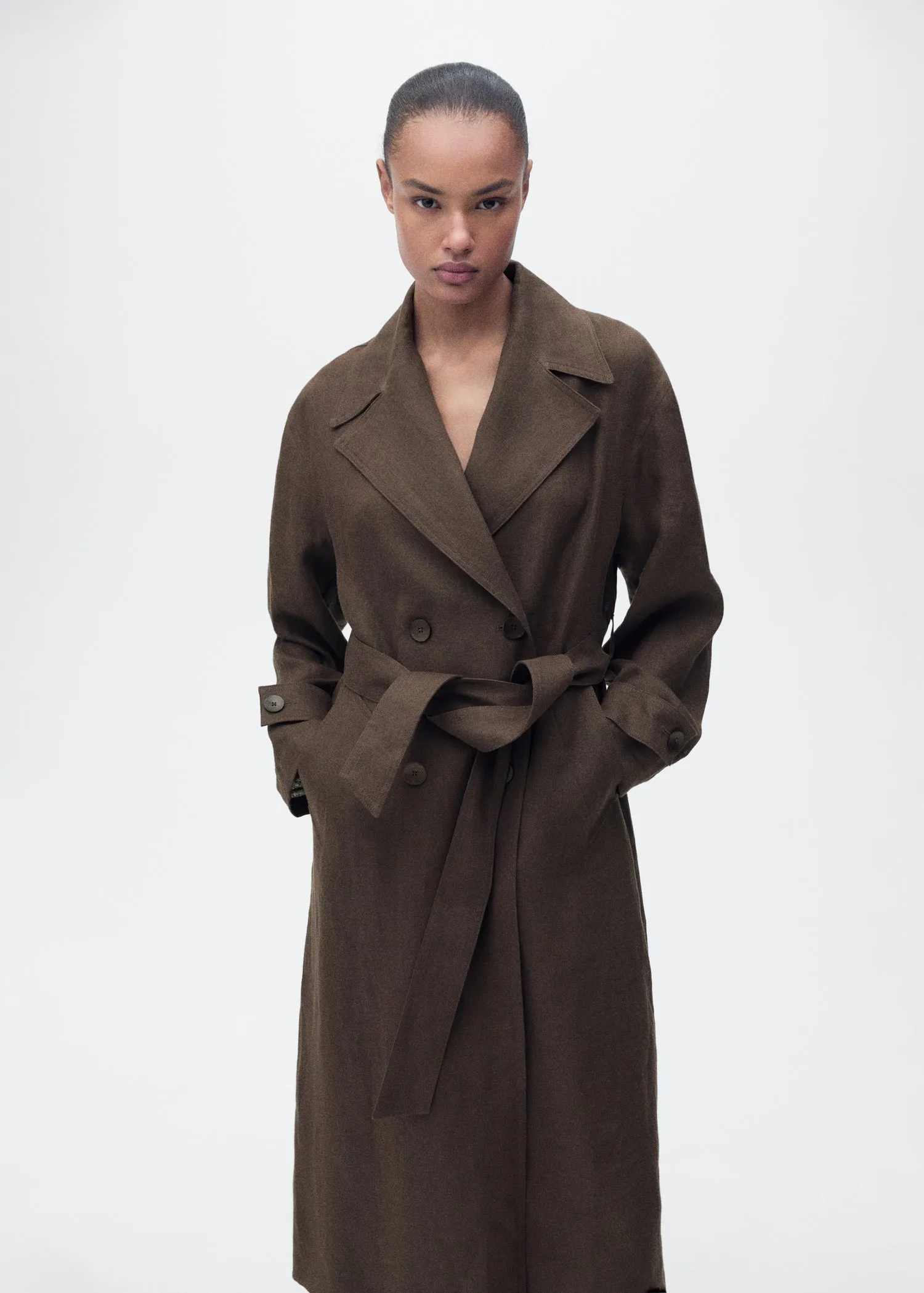 Double breasted linen trench