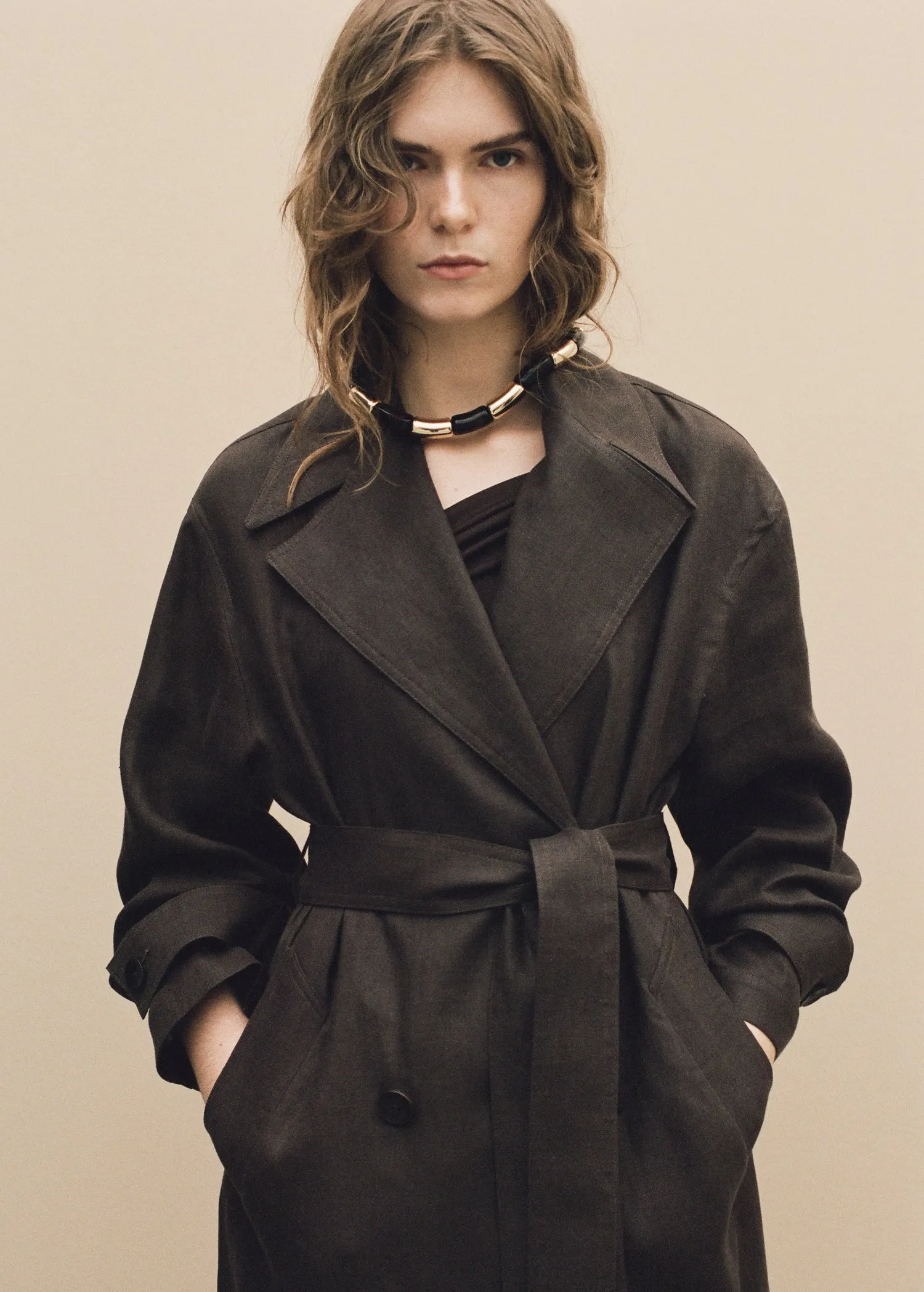 Double breasted linen trench