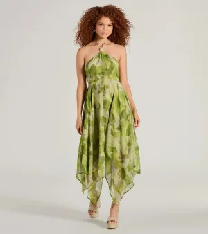 Dreamy Muse Watercolor Chiffon Flowy Midi Dress