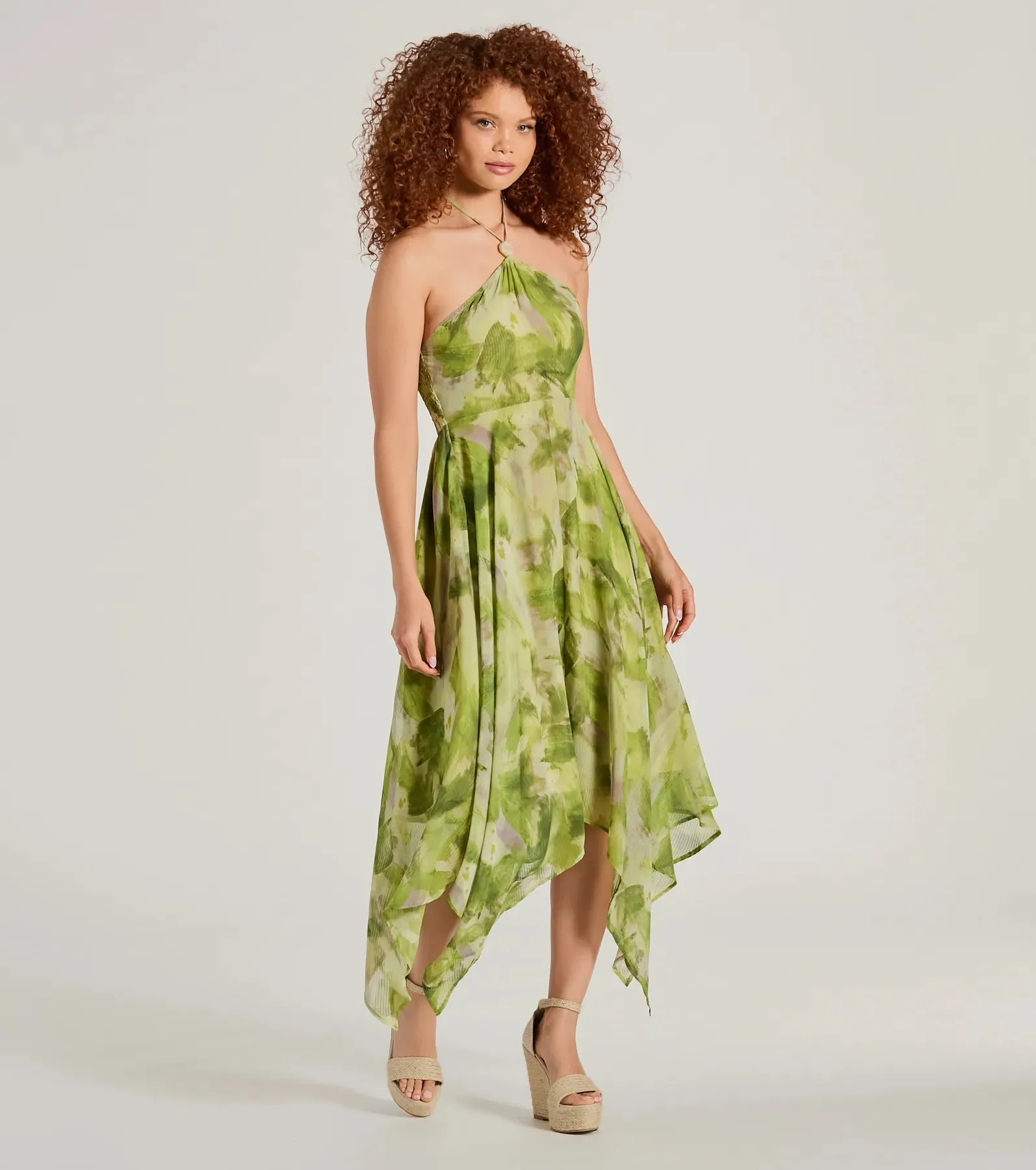 Dreamy Muse Watercolor Chiffon Flowy Midi Dress