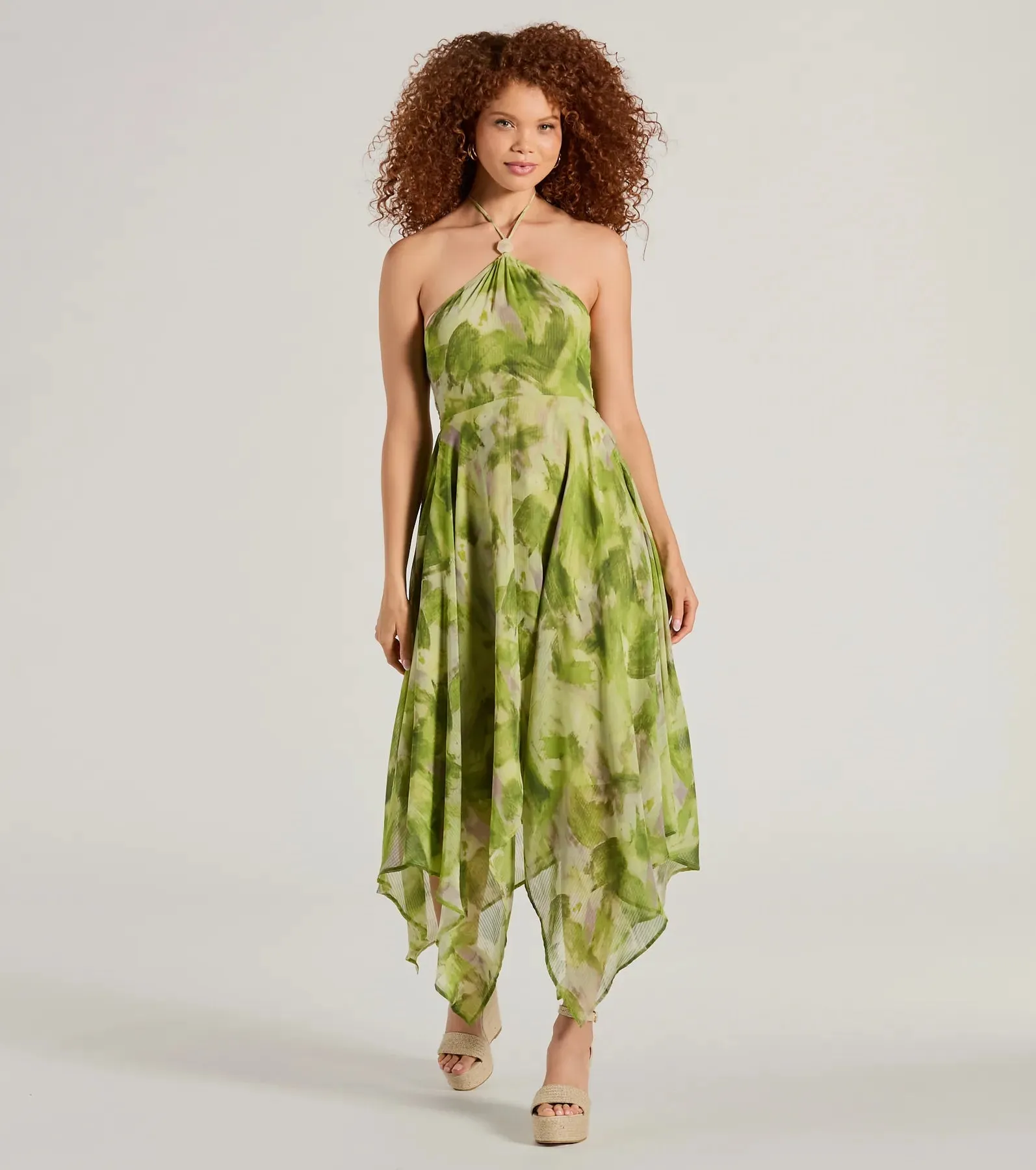 Dreamy Muse Watercolor Chiffon Flowy Midi Dress