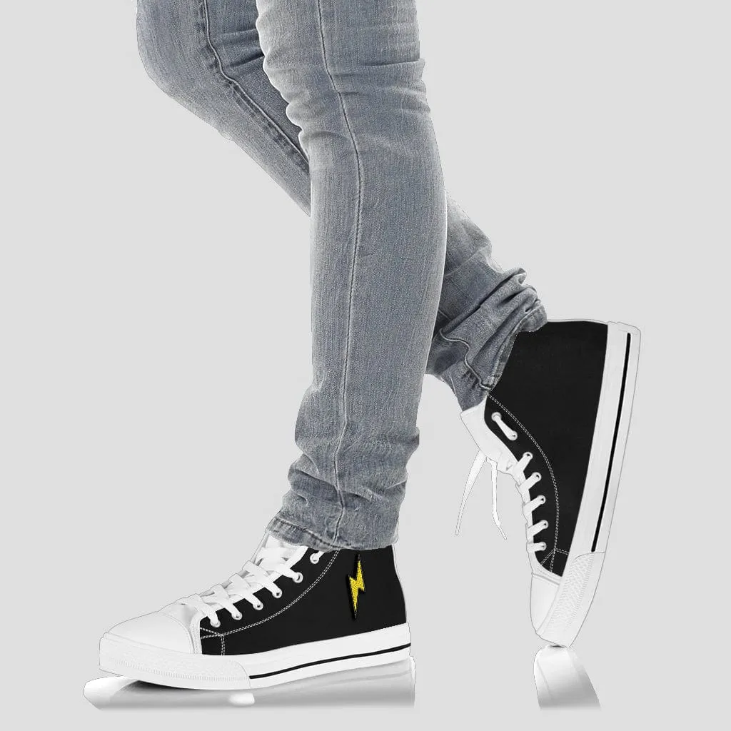 Embroidered Black On White Lightning Bolt Trendy High Tops