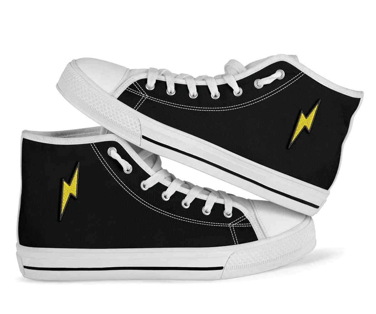 Embroidered Black On White Lightning Bolt Trendy High Tops