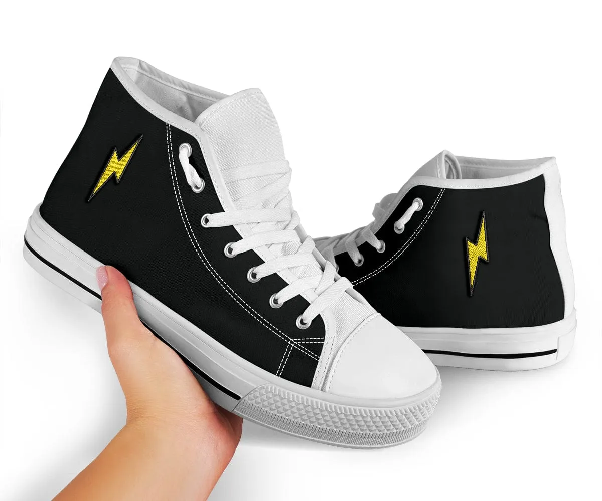 Embroidered Black On White Lightning Bolt Trendy High Tops
