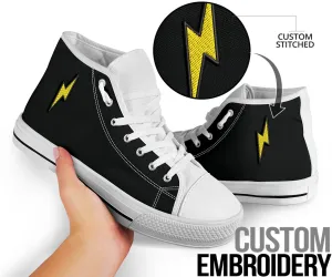 Embroidered Black On White Lightning Bolt Trendy High Tops