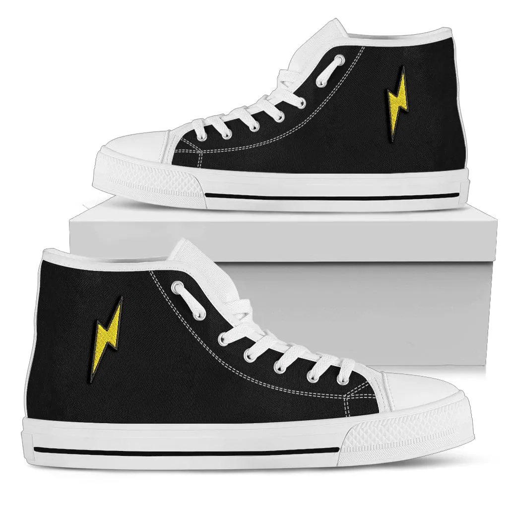 Embroidered Black On White Lightning Bolt Trendy High Tops