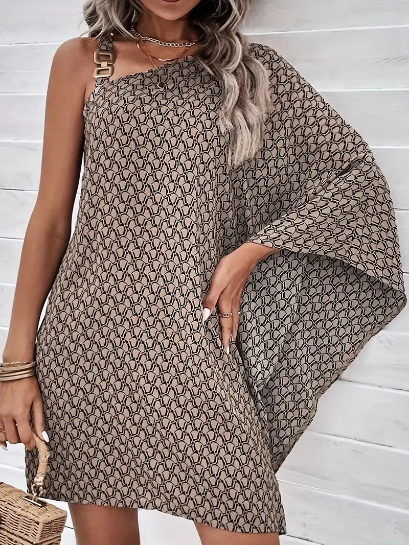 Emily - Asymmetrical dress with all-over print