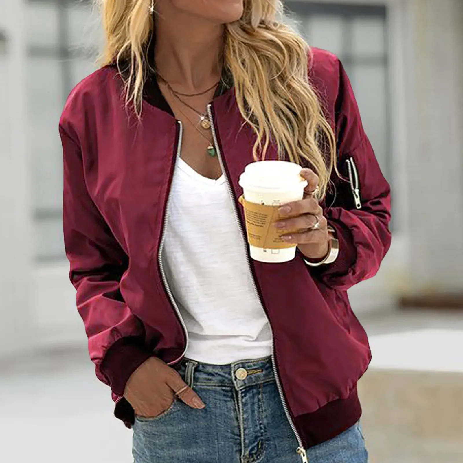 Fashion Solid Jackets Zipper Coats Casual