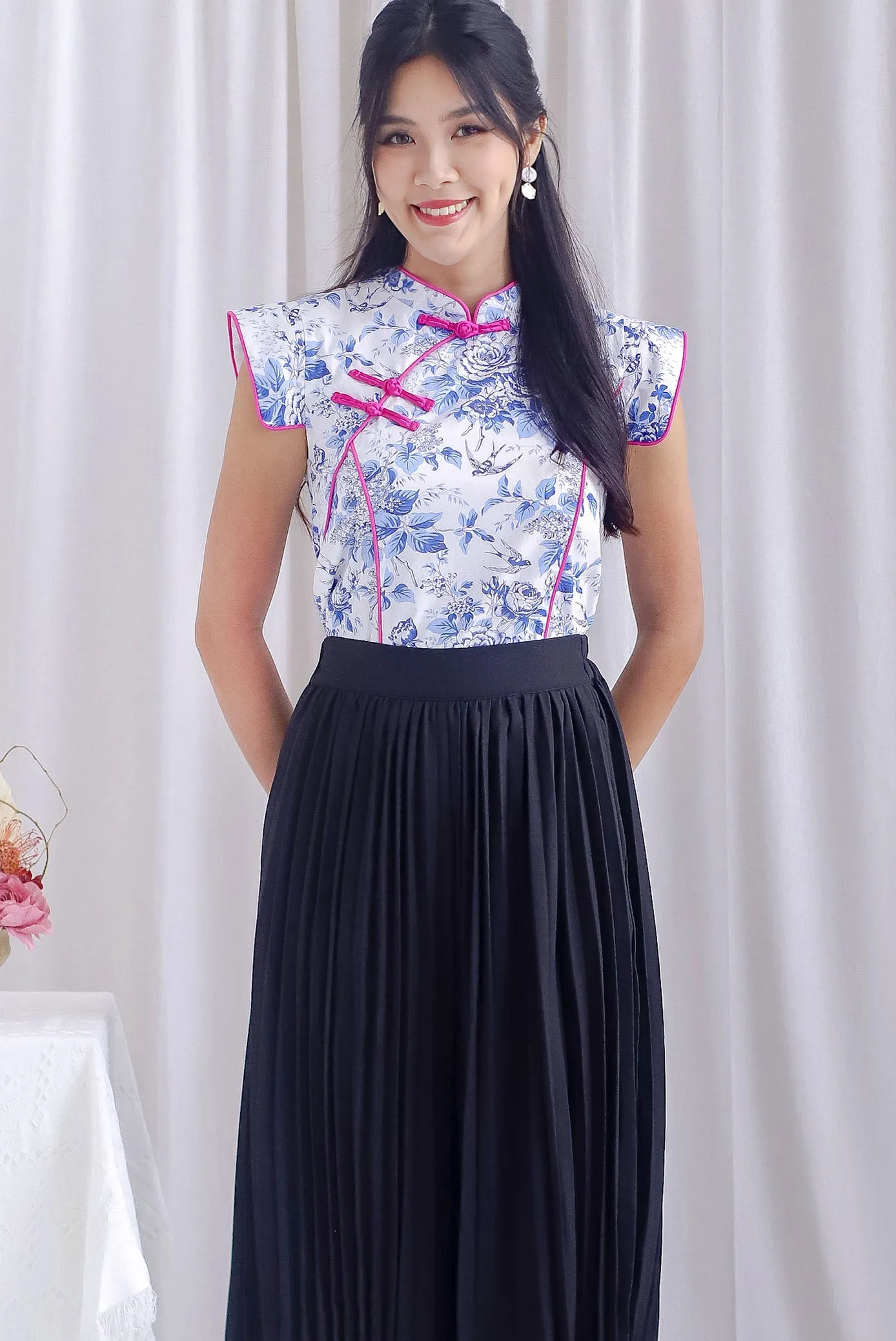 Fate Porcelain Oriental Cheong Sam Top In Blue