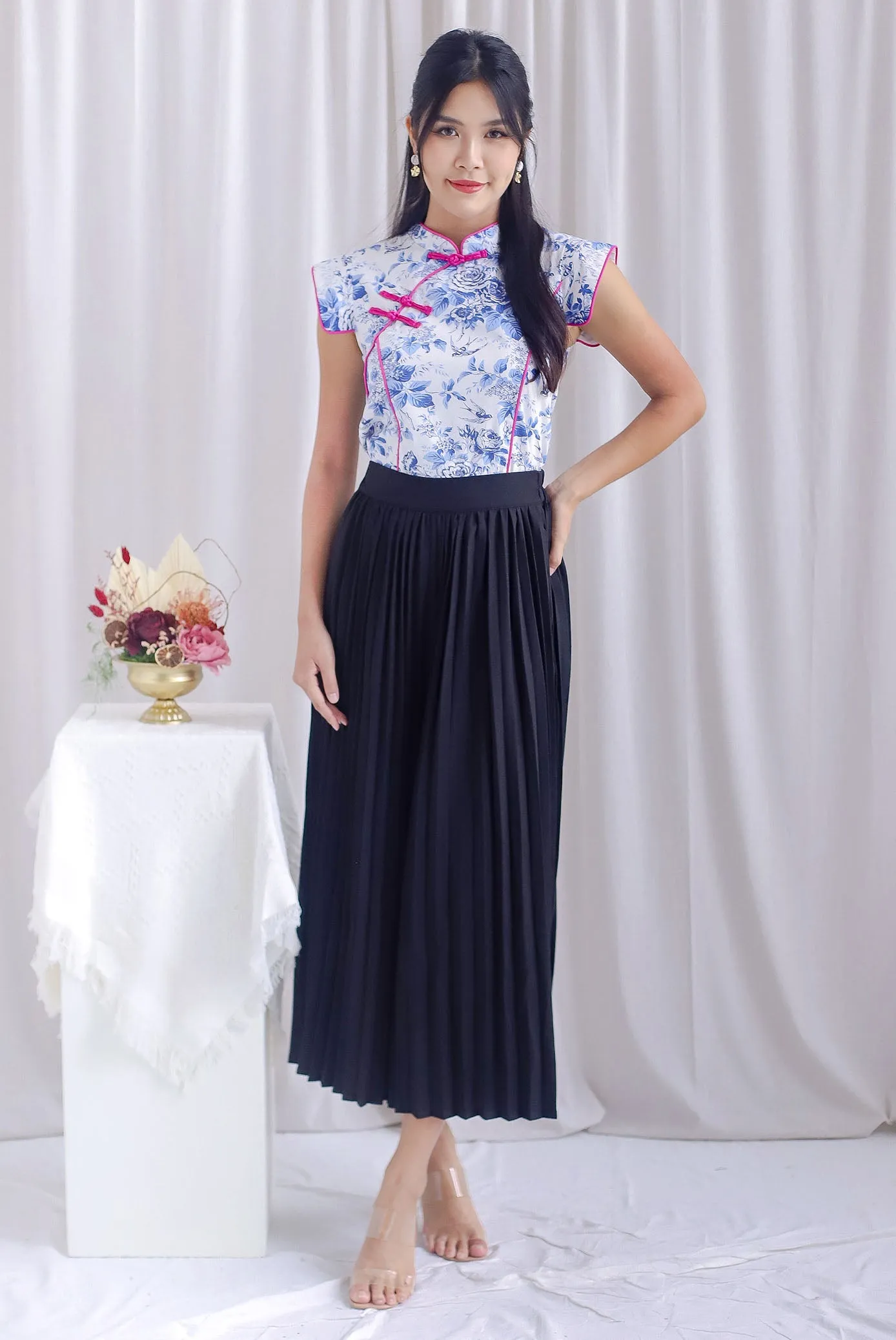 Fate Porcelain Oriental Cheong Sam Top In Blue
