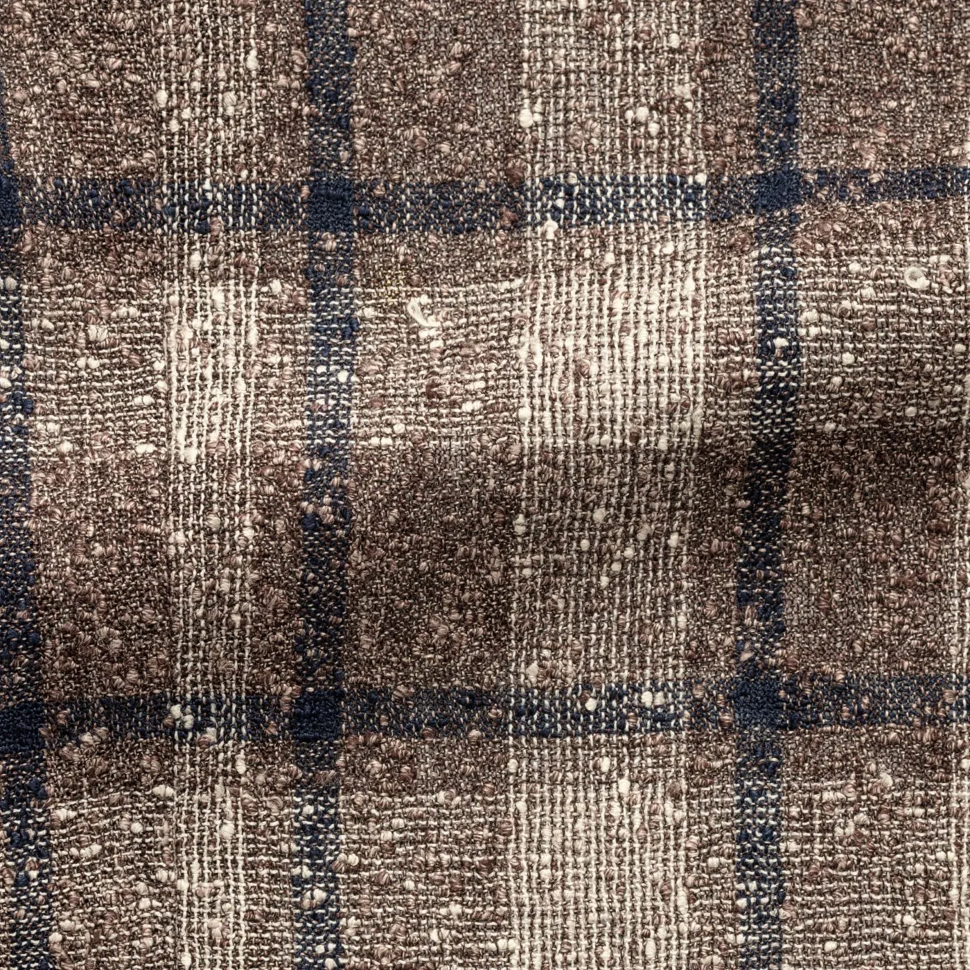 Ferla Taupe & Ivory Navy Linen Blend Slubbed Open Weave with Glencheck
