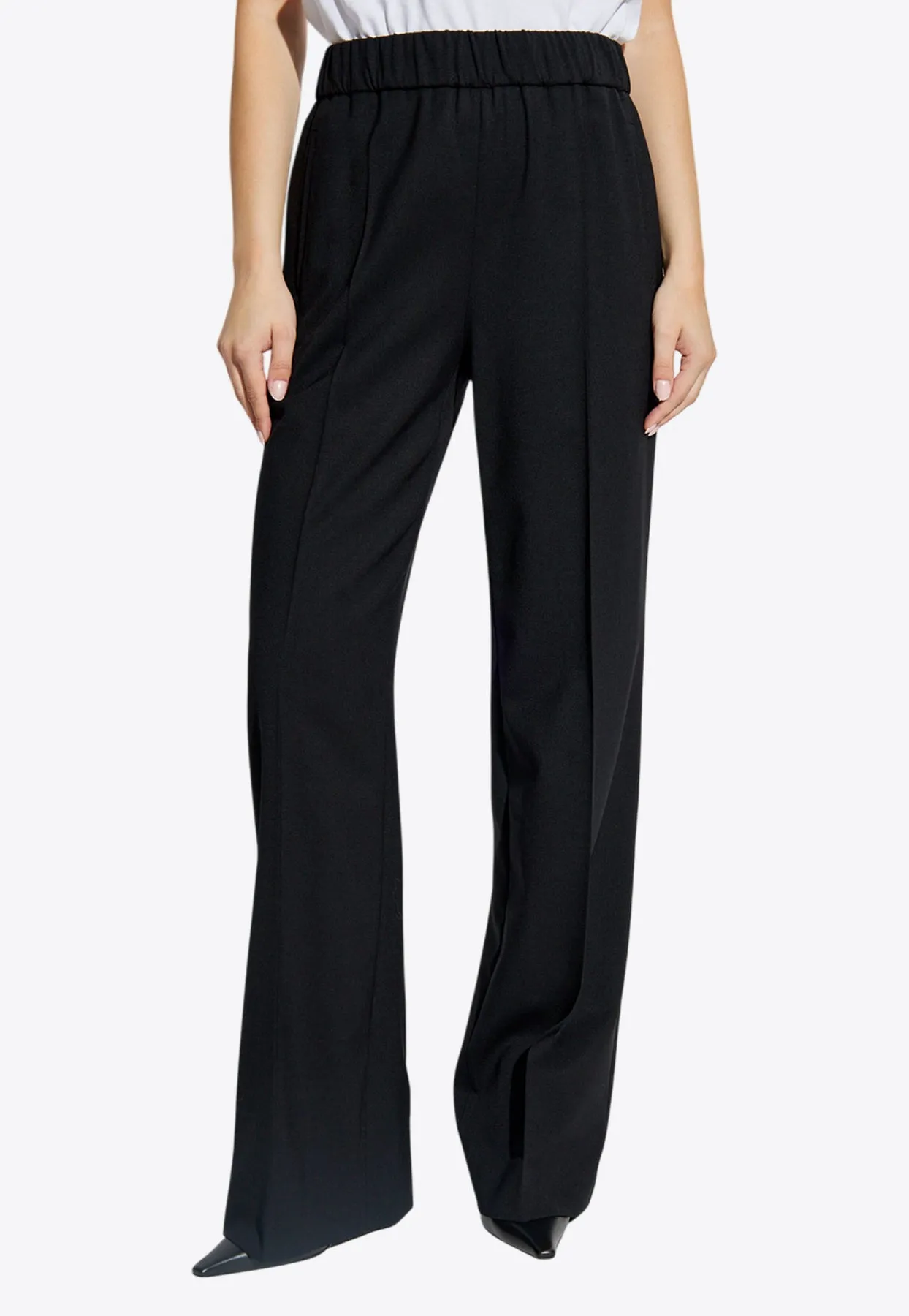 Flared Stretch Wool-Blend Pants