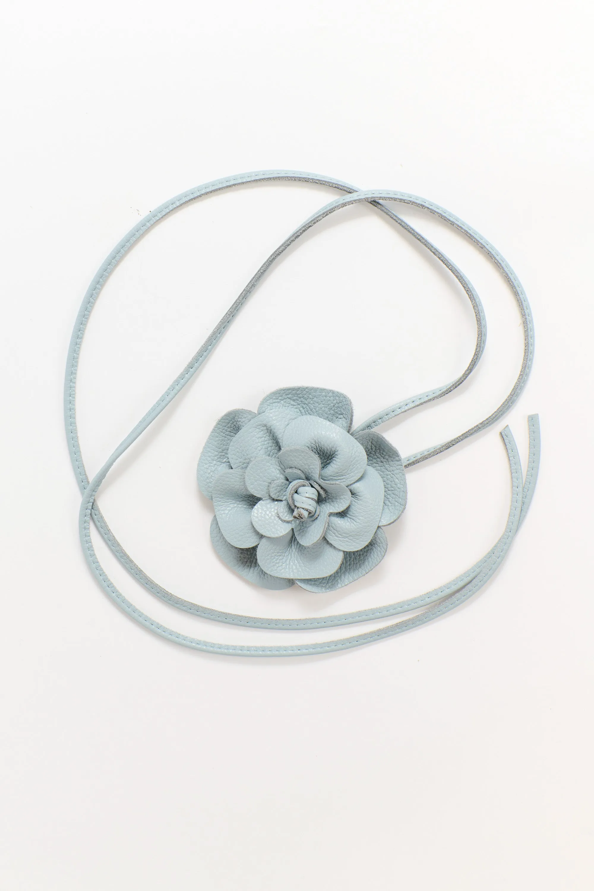 Flower Wrap Leather Belt - Denim