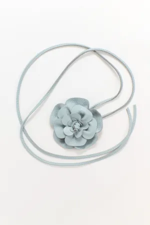 Flower Wrap Leather Belt - Denim