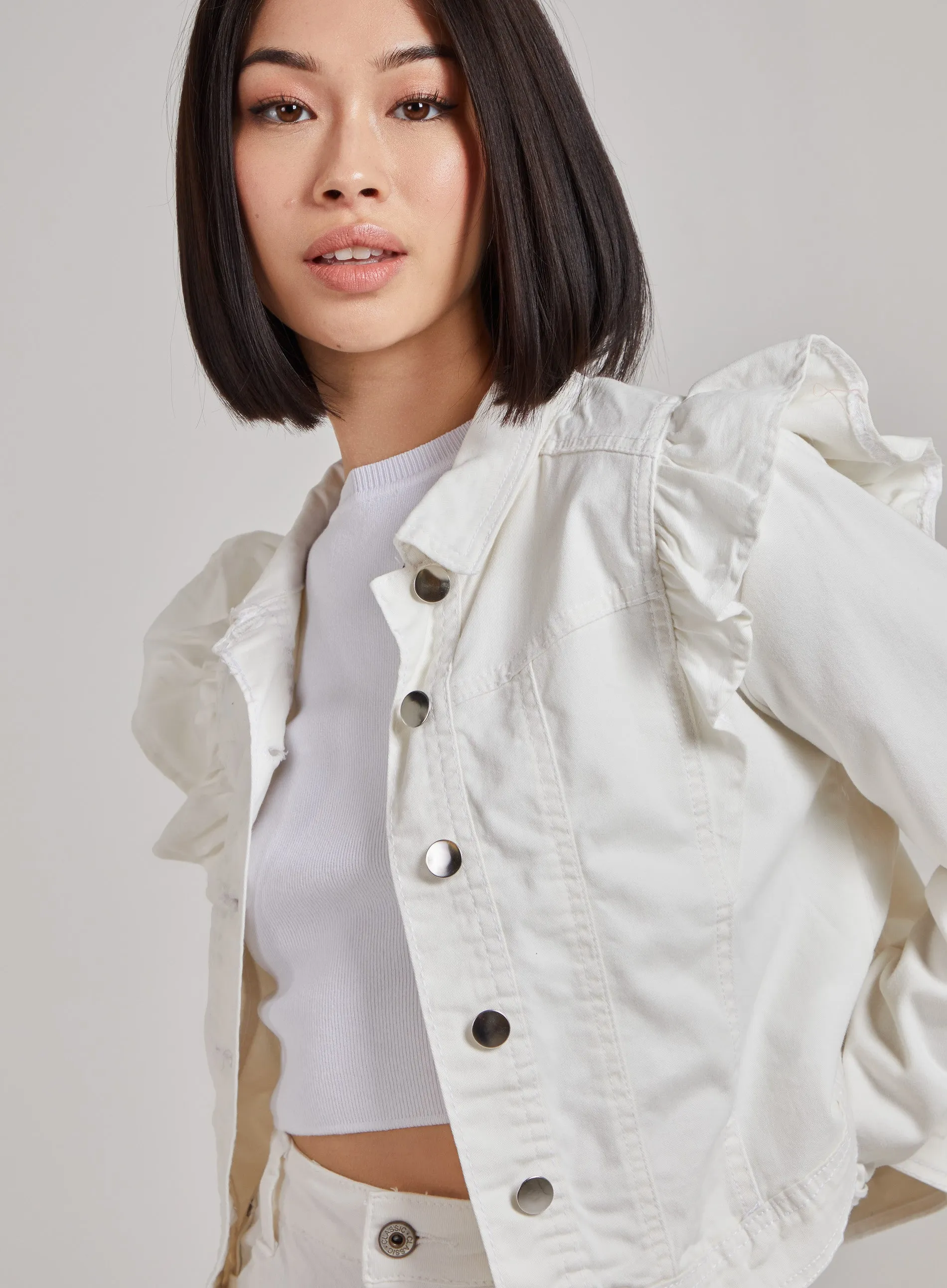 Frill Shoulder Denim Jacket