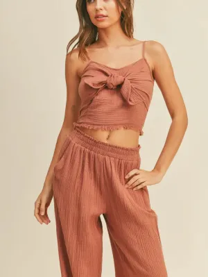 Fun Chic Brick Gauze Wide Leg Pants