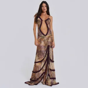 Furry Halter Split Wave Sleeveless Hollow Dress