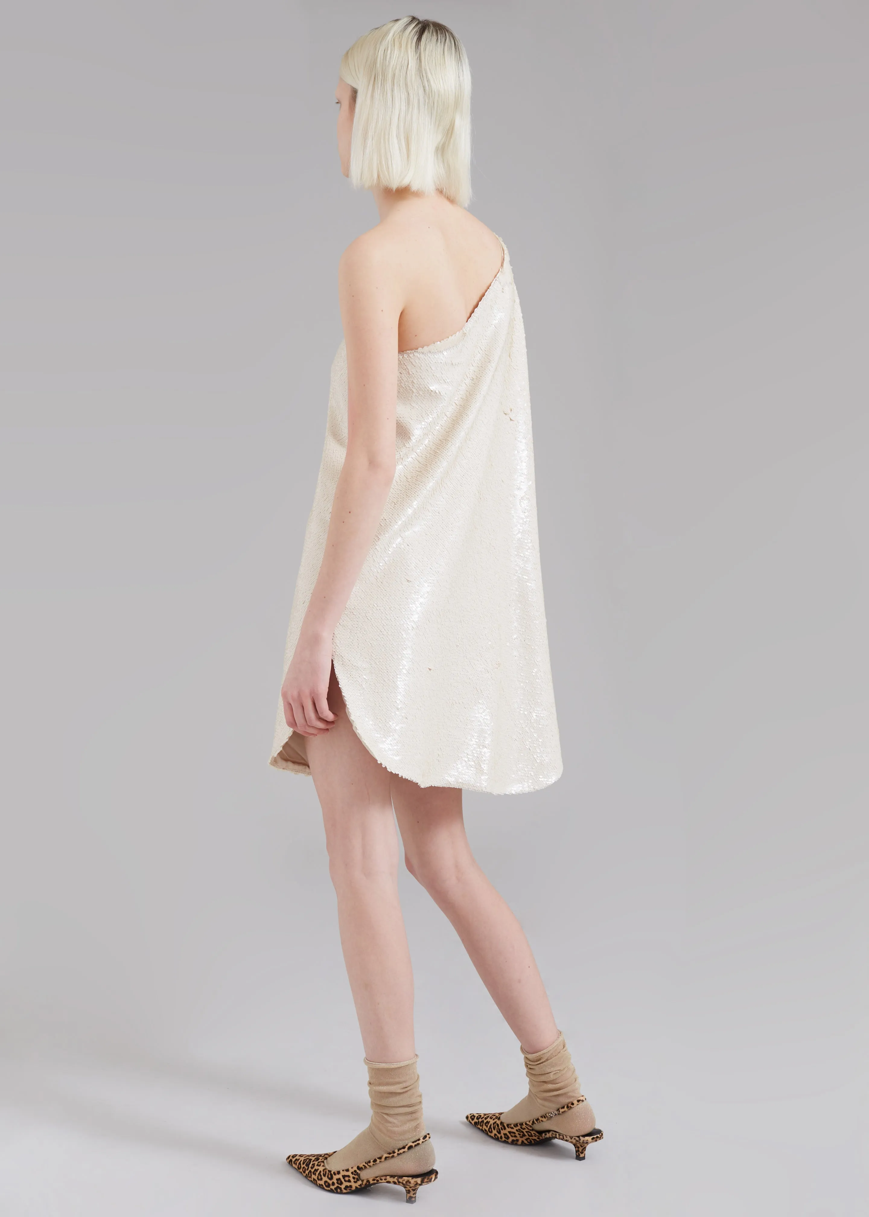 Gloria Sequins One Shoulder Dress - Cream