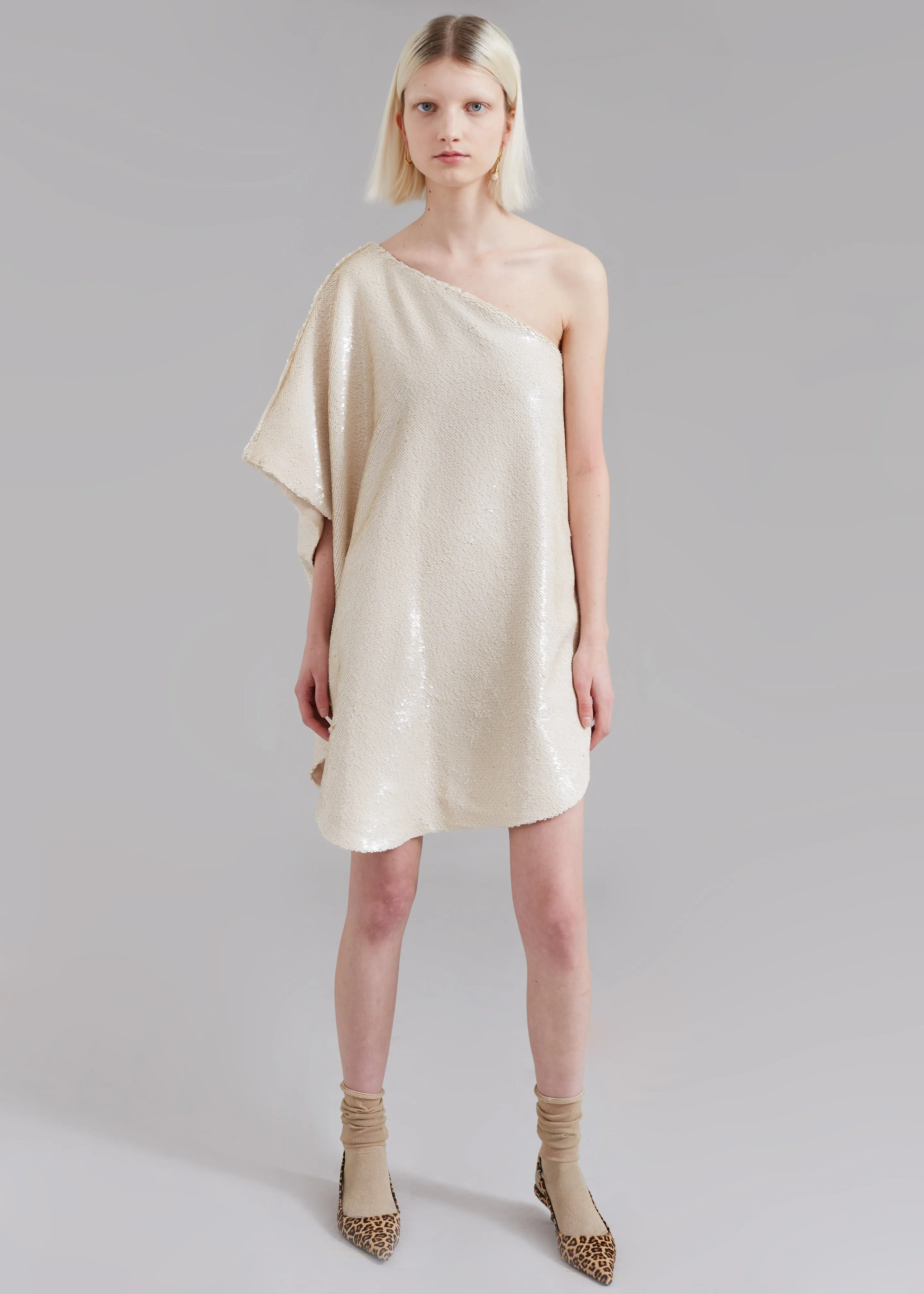 Gloria Sequins One Shoulder Dress - Cream