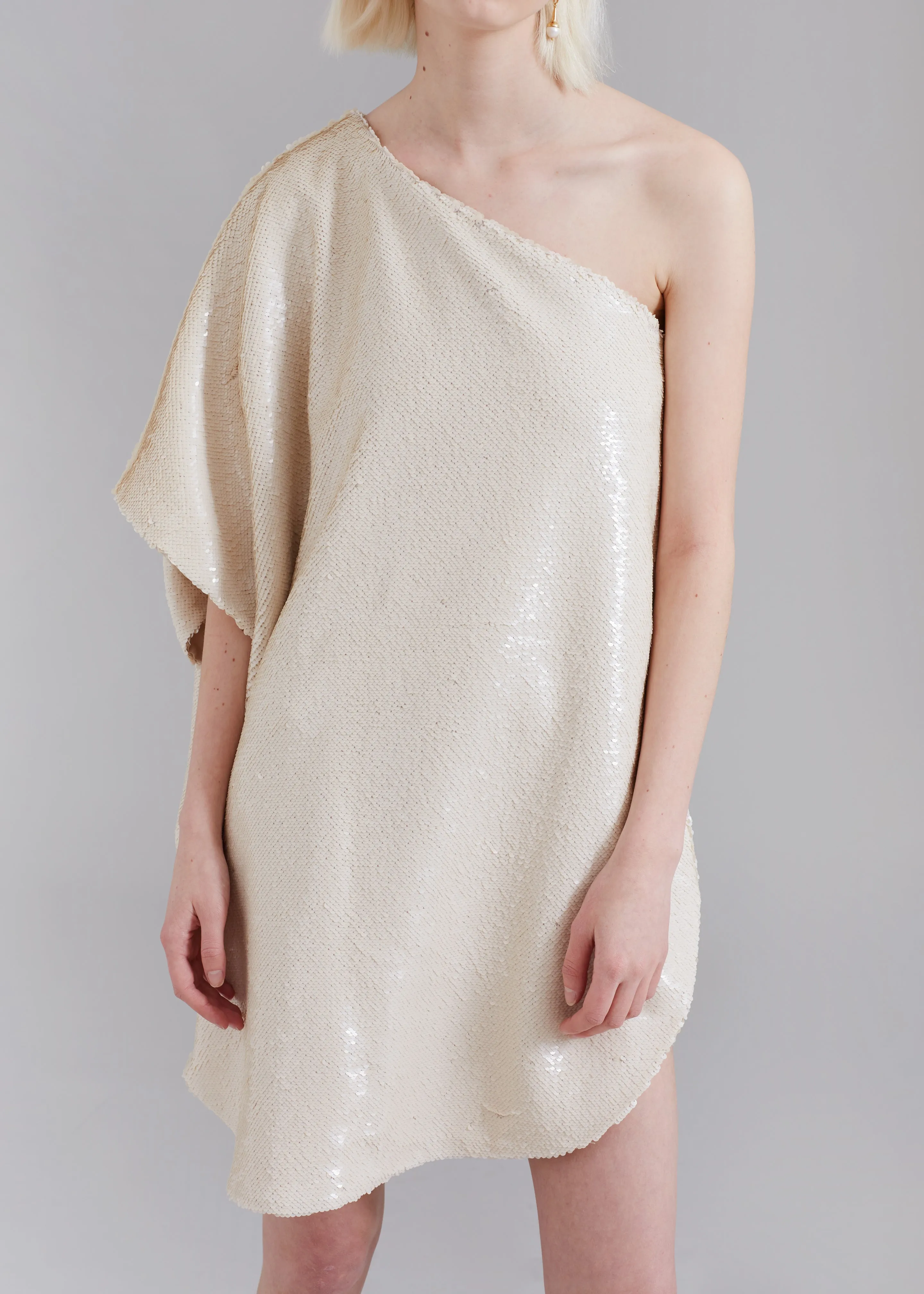 Gloria Sequins One Shoulder Dress - Cream