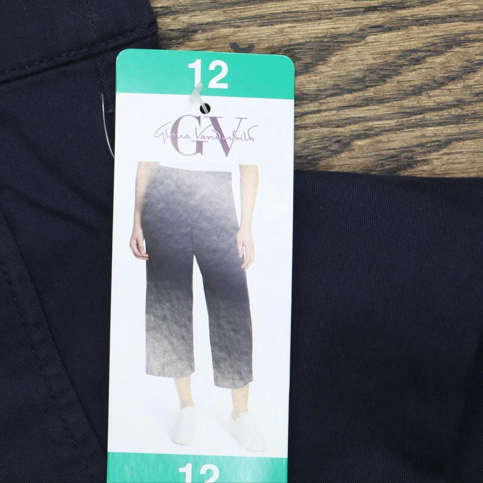 Gloria Vanderbilt Womens Pull On Wide Leg Cropped Pants 1797444 Navy Blue 12