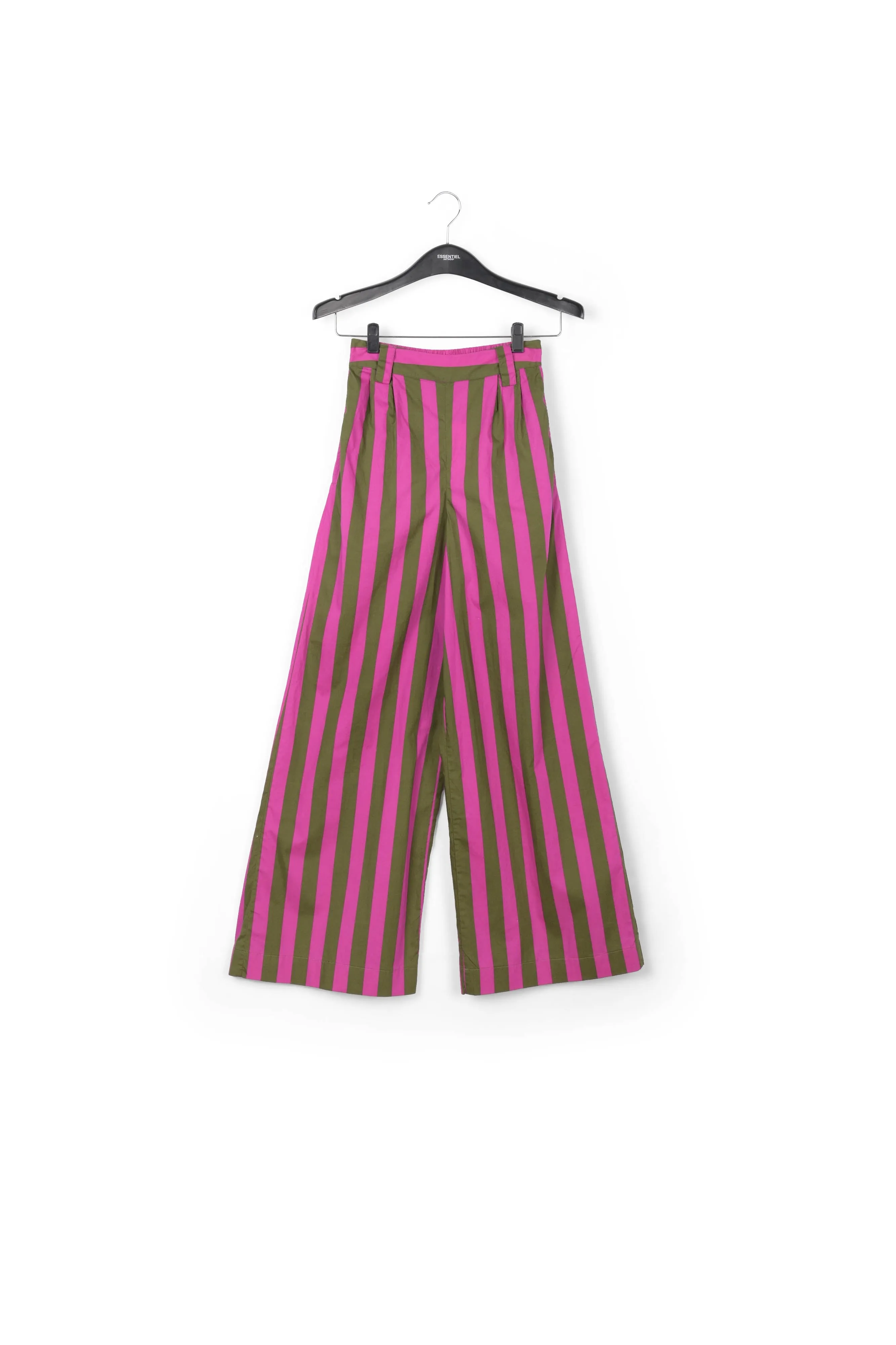 Green and purple striped cotton wide-leg pants