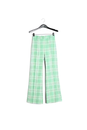 Green plaid wide-leg pants