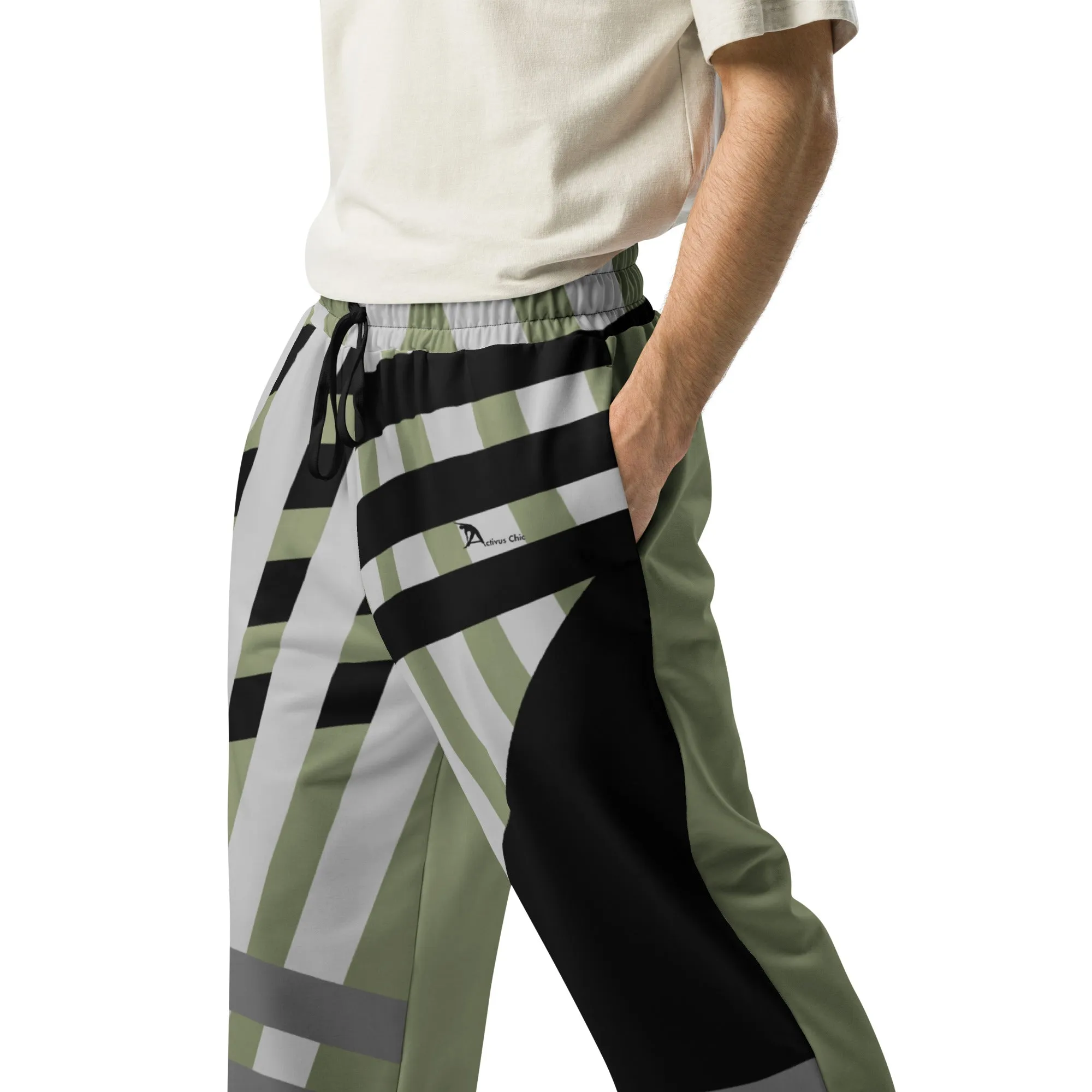Green Striped Wide-leg joggers
