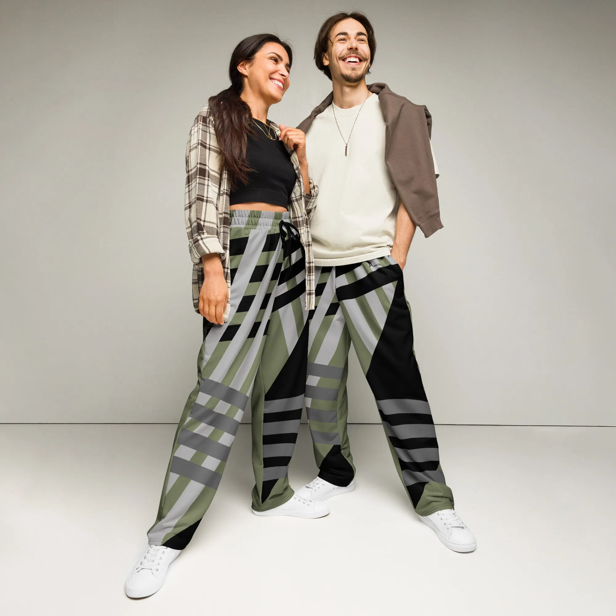 Green Striped Wide-leg joggers