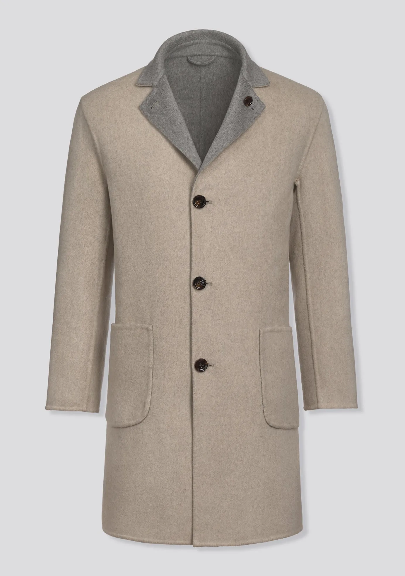 Grey and Beige Double-Faced Cashmere Overcoat