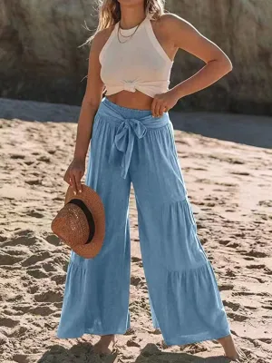 GYPSY - Tied Ruched Wide Leg Pants