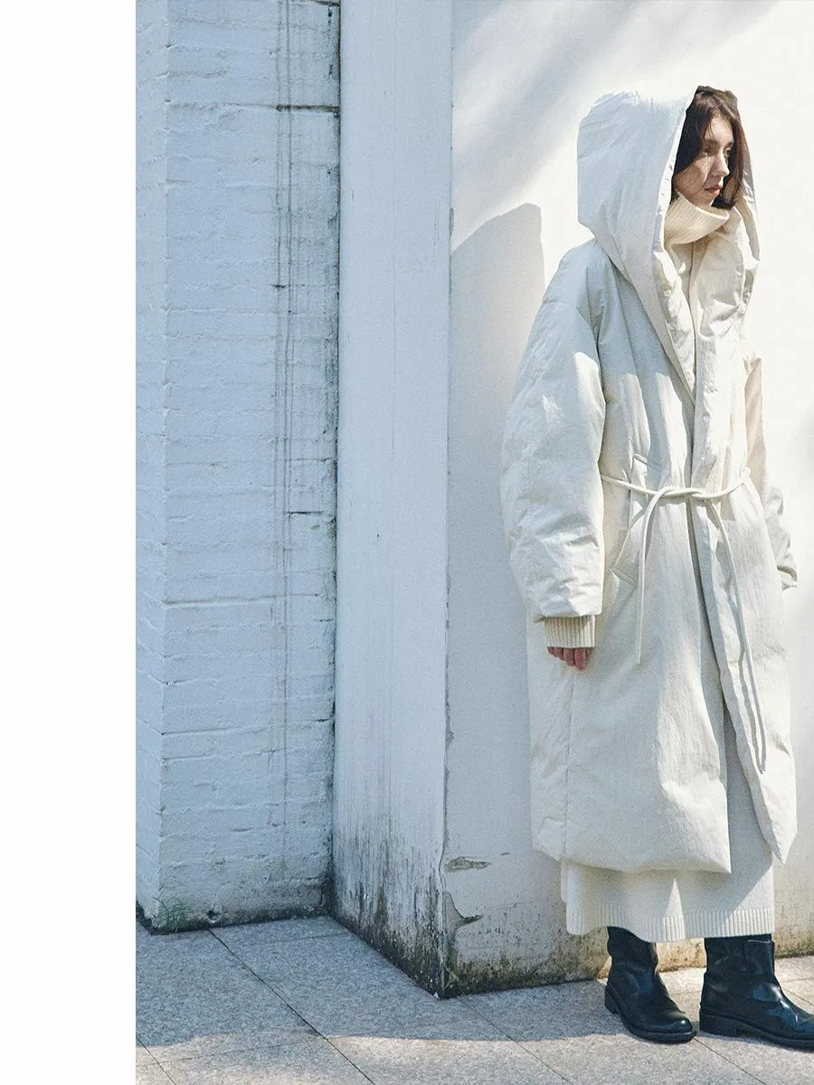 Hooded Belted Down Coat
