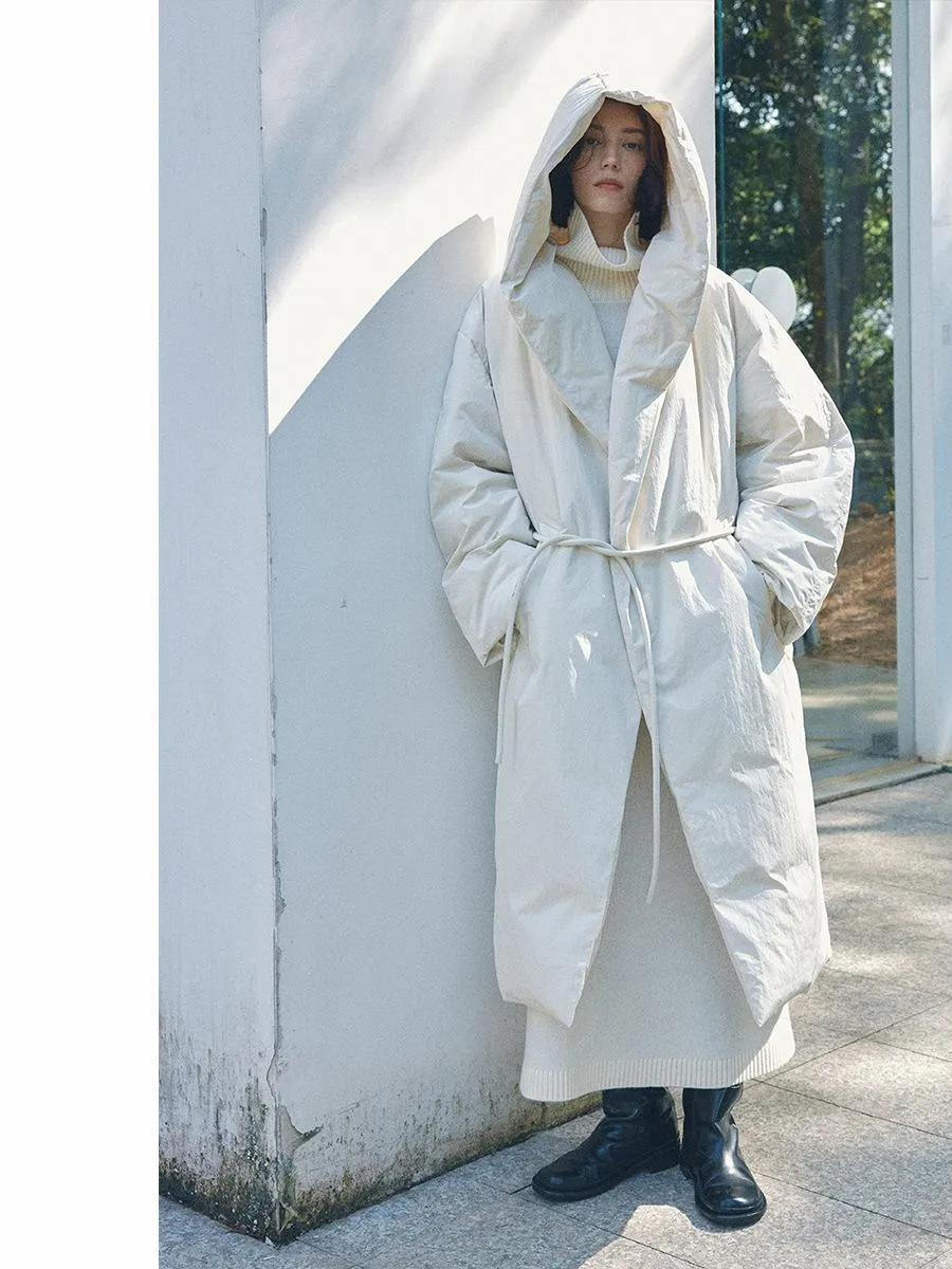 Hooded Belted Down Coat