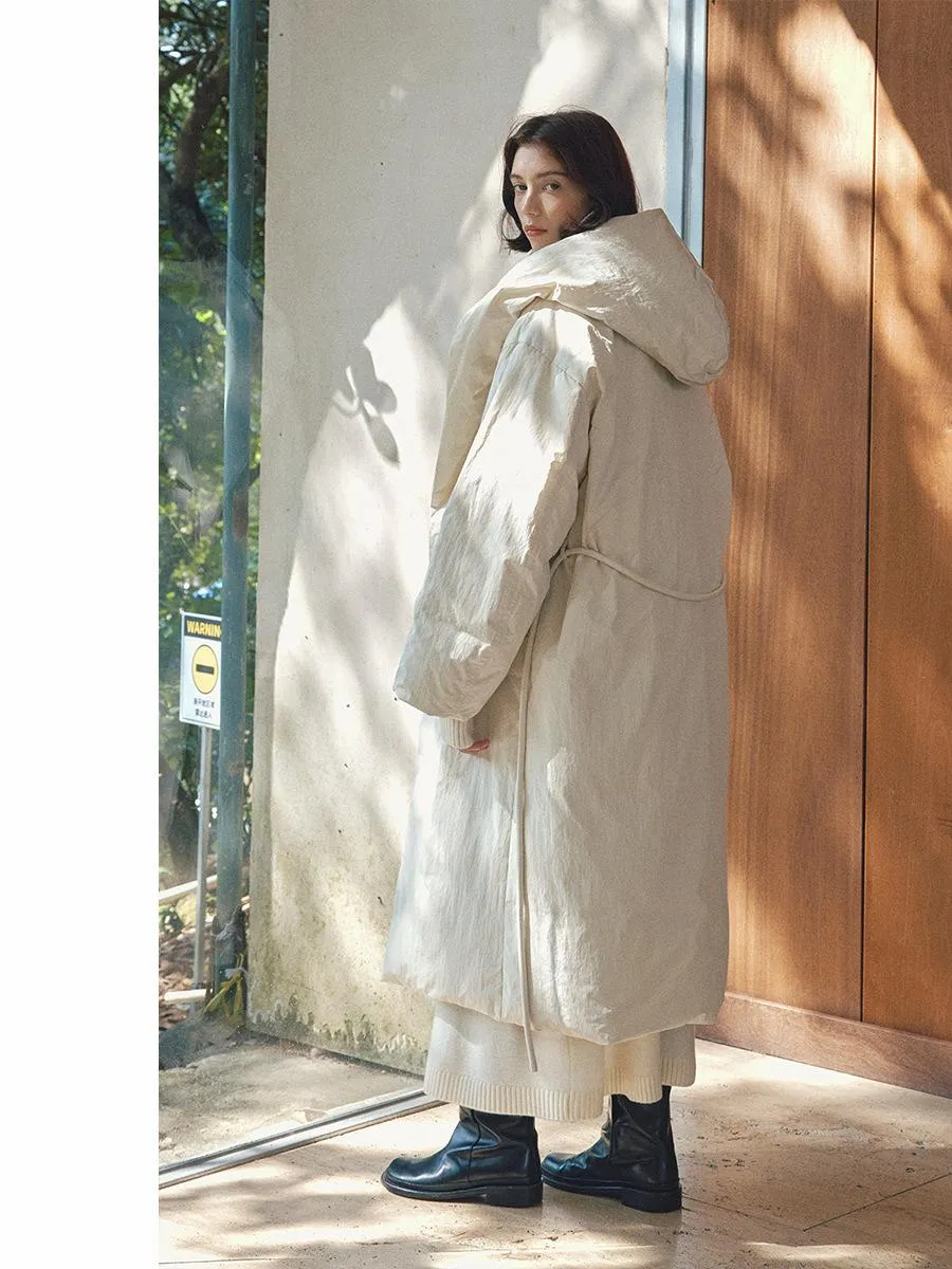 Hooded Belted Down Coat