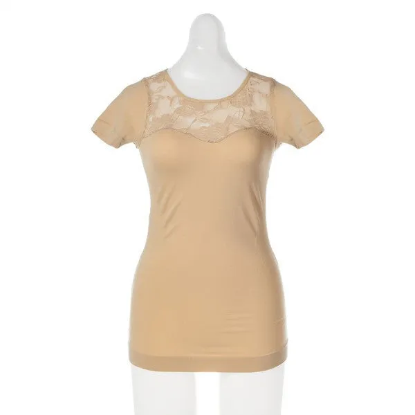 Hot Women Sexy Hollow Round Neck Lace Short Sleeve Top T-shirt New NW